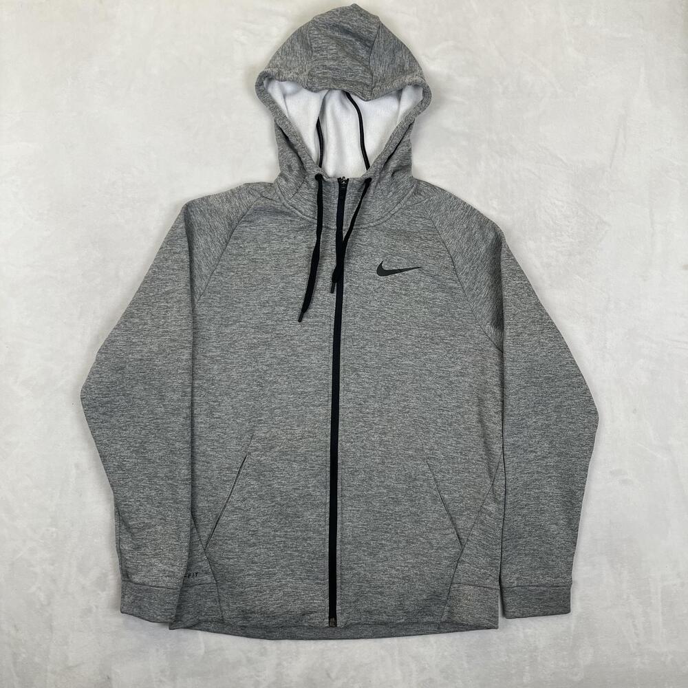 Nike Hoodie Mens Medium Gray Dri-FIT Full Zip Fleece Sweatshirt Athletic